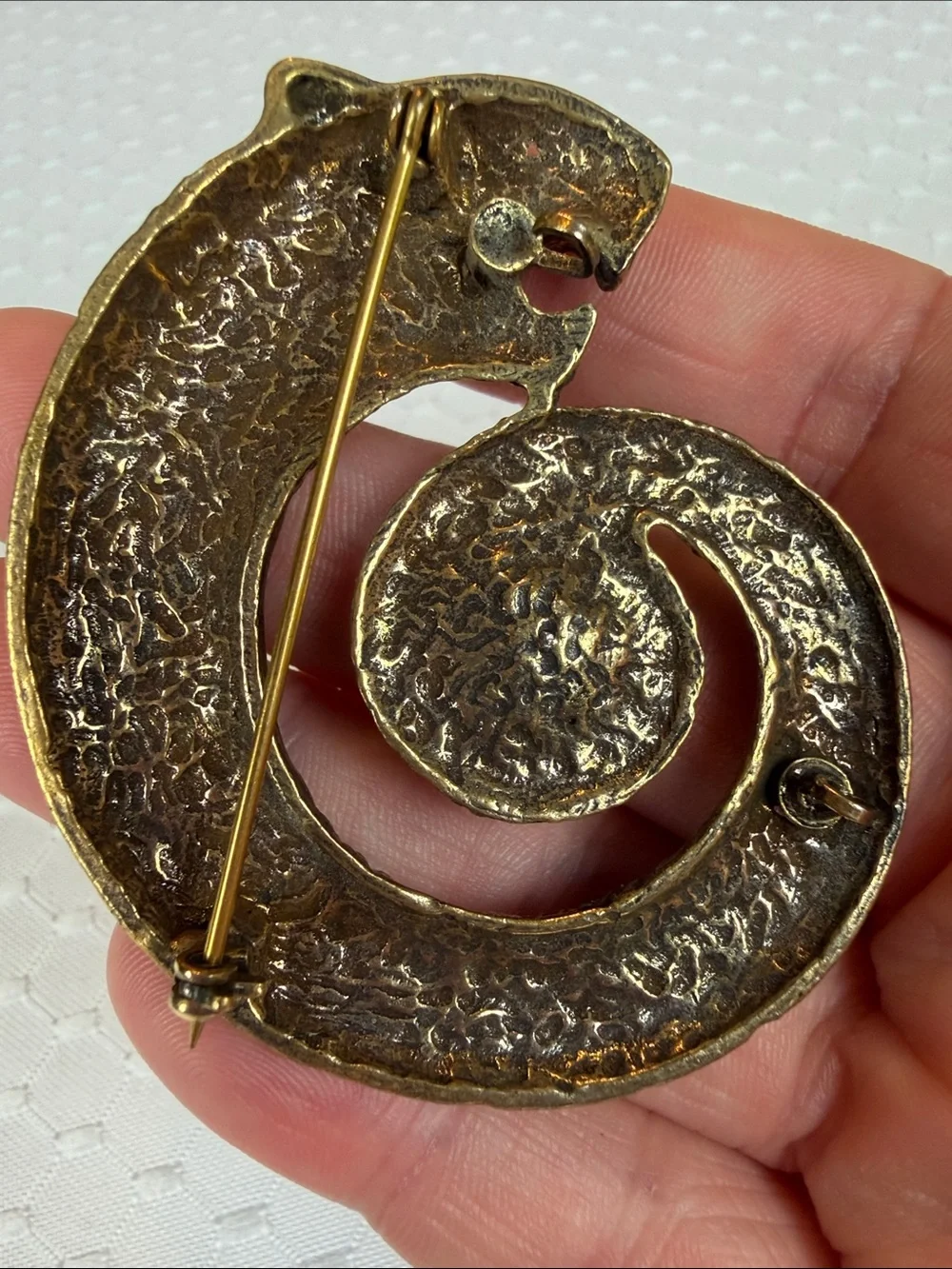Vintage CORO Brass tone PANTHER Serpent Black Enamel Glass Crystal pin